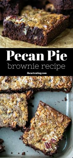 pecan pie brownie recipe with text overlay