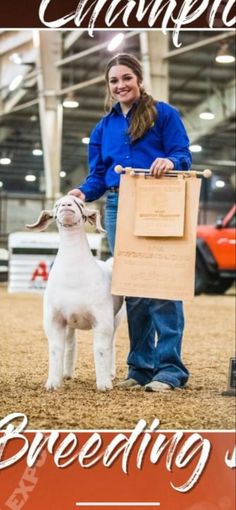 a woman standing next to a dog holding a paper bag with the words crumppo breeding