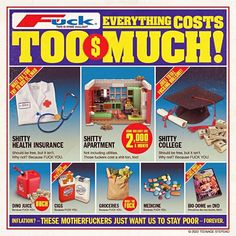 an advertisement for toys and money with images of children's items