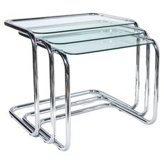 a glass and metal side table