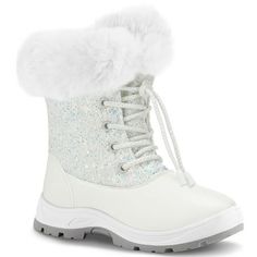 Bacca Girls snow boots is well-suited for cold, snowy conditions. The glitter and faux fur details add a stylish touch, while the anti-slip sole and warm lining provide practical winter functionality. Size: 4 Big Kid.  Color: White.  Gender: female.  Age Group: kids. Girls Snow Boots, Kids Snow Boots, Affordable Shoes, Enjoy Winter, Boots White, Girls Shoes Kids, White Glitter, Kids Boots, Winter Shoes