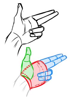 two hand drawn images one holding a bottle and the other pointing at something