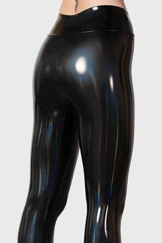 Darkwaves & Raves Leggings | Killstar Metallic Shiny Fitted Leggings, Trendy Stretch Metallic Leggings, Iridescent Fitted Disco Bottoms, Pvc Leggings, Leather Leggings Fashion, Vinyl Leggings, Latex Lady, Shiny Pants, Latex Leggings