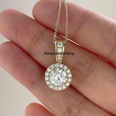 18k Yellow Gold Pendant, Without Chain Only Pendant, 0.50 CT Round Cut Moissanite Wedding Pendant, Halo Diamond Pendant, Pendant For Women's Detail about stones Moissanite & Simulated Stone: ----------------------------- Stone Shape: Round Cut Stone Size: 5 mm Weight: 0.50 CT Color: Colorless Cut: Excellent Clarity: VVS *Listed Jewelry product of pendant does not ship with chain. displayed chain cost extra than the listed price, if you need to buy a combo (chain - pendant) please message me I will clear you with combo price with some discount too.* Personalization Metal Selection: 925 Sterling Silver/10k/14k/18k/Platinum Metal Color: Rose Gold/White Gold/Yellow Gold Engrave Available as per your choice(special surprised Words, Name, Date & more) If you have any queries related to any Jewel Wedding Pendant, Gold Engraving, Platinum Metal, Yellow Gold Pendants, Chain Pendant, White Rose Gold, Chain Pendants, Halo Diamond, Diamond Pendant