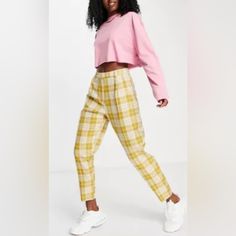 Asos Plaid Pants With Pleats. Nwot Size 10 Pants With Pleats, Jumpsuit Trousers, Plaid Pants, Pink Yellow, Pant Jumpsuit, Asos, Pants For Women, Size 10, Trousers