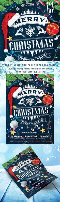 christmas party flyer template - clubs & parties print templates, flyers psd and after effects