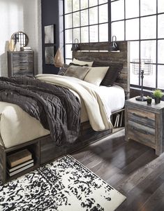 Drystan Brown Queen Side Storage Platform Bed - Luna Furniture Drystan Bedroom, Platform Bedroom, Platform Bedroom Sets, Storage Platform, Bookcase Headboard, Queen Panel Beds, Bedroom Sets Queen, Barn Board, Panel Headboard