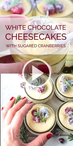 white chocolate cheesecakes with sugared cranberries