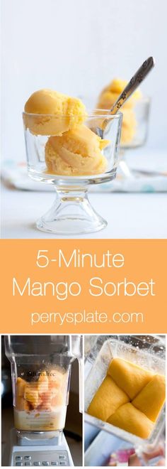 five minute mango sorbet recipe in a glass bowl