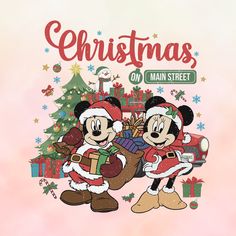 the mickey and minnie mouse christmas card has been designed to look like they are holding presents