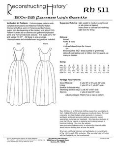 RH511 - 1500s-1525 Florentine Woman's Outfit Outfit Sewing Pattern, Gown Sewing Pattern, Gown Pattern, Tudor Style, Medieval Clothing, Ladies Gown, Historical Costume, Dress Sewing Pattern, Historical Clothing