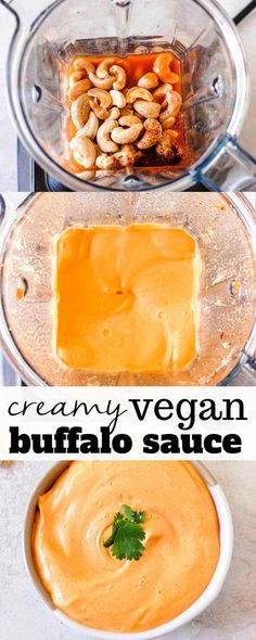 creamy vegan buffalo sauce in a blender with cashews