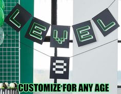 a banner that says customize for any age with an image of the letter e on it