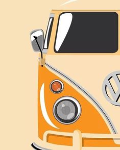 an orange and white vw bus is shown