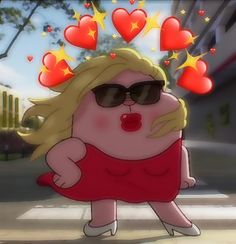 a cartoon character with heart shaped stars on her head and sunglasses in front of them