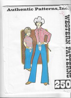 an image of two women in cowboy outfits on a piece of paper with the words, authentic patterns, inc