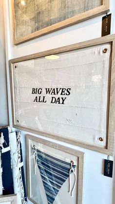 ‘BIG WAVES ALL DAY’ Banner Flag - Bird + Belle Sailing Flags Decor, Trendy Coastal Decor, Socal Beach House, Ocean Cottage Decor, Florida Beach Decor, Beachy Guest Bathroom, Framed License Plate Wall Art, East Coast Room Decor, Vintage Coastal Wall Art