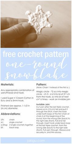 a snowflake is shown with the text free crochet pattern on it