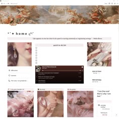 the homepage for an art gallery with pictures and text on it, as well as images