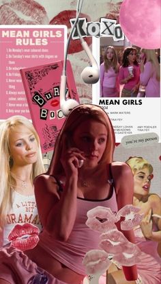 a collage of women in pink and white with the words mean girls rules on it