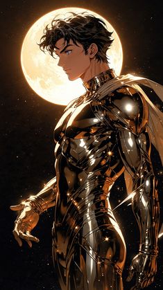 a man in armor standing next to the moon