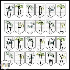 the printable alphabet is shown with leaves and berries on it, along with letters that spell