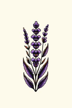 a drawing of purple flowers on a white background