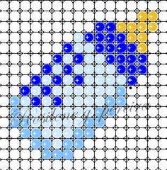 a cross stitch pattern with blue and yellow dots