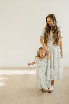 Light Green Mommy and Me Dress – FEHRNVI Light Green Maxi Dress, Mommy And Me Dress, Clogs Outfits, White Clogs, Light Green Dress, Green Maxi Dress, Beautiful Floral Dresses, Mommy And Me Dresses, Green Maxi