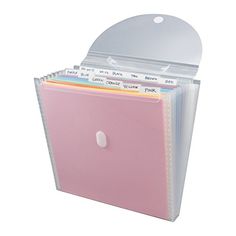 a stack of folders sitting inside of a plastic box