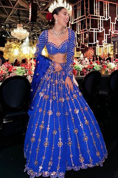 Vvani By Vani Vats | Dull Blue Linear Drop Tier Lehenga | INDIASPOPUP.COM Sangeet Outfit Bridal Blouse Designs, Lehenga For Night Function, Sangeet Outfit Inspiration, Royal Blue Lengha Wedding, Sangeet Lehenga For Bride Blue, Night Wedding Lehenga, Sangeet Night Outfit For Bride, Royal Blue Sangeet Outfit, Sangeet Outfit Bridal Blue