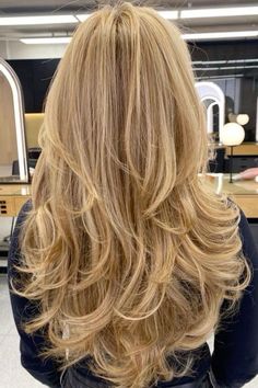 Blonde Layered Long Hair, Messy Haircut Medium, Warm Blonde With Highlights, Big Layered Hair, Long Layered Hair Blonde, Honey Blonde With Highlights, Lots Of Layers Long Hair, Half Highlights, Back Layers