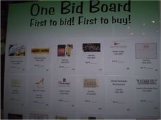 a sign that says one bid board first to bid first to buy on the wall