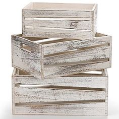 AVLA 3 Pack Wooden Storage Crates, Rustic Nesting Container Bin with Handles, Decorative Farmhouse Wood Basket, Vintage Wood Box Display Risers for Home, Kitchen Pantry Cabinet, Shelf, Counter You will get the wooden storage crates in 3 different sizes. Measurements: 10.7" L x 7.4" W x 4.3" H ( S ), 12.7" L x 9" W x 5" H ( M ) and 14.3" L x 10.3" W x 6.2" H ( L ). The varied sizes offer multiple choices for holding different types of items. Retro : AVLA set of 3 nesting container bins with handles are hand painted with rustic white finish and there are slight variations in wood grain and tone give each crates its own unique character. Sturdy Construction: These rustic nesting container bins are made of natural solid wood material, the side corners of each box are thickened for long-term us Country Style Wedding Decorations, Entry Way Decor, Wooden Bins, Wooden Storage Crates, Storage Crates, Vintage Wood Box, Entry Table Decor, Pallet Boxes, Shabby Chic Home