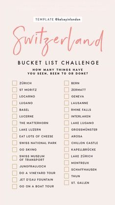 a pink and white checklist with the words,'santanderd bucket list challenge '