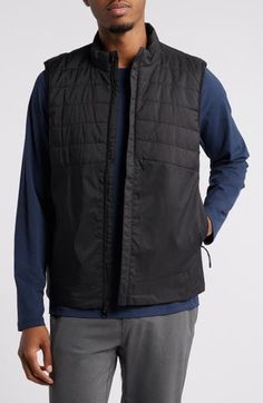 Soft quilting brings warmth to this adventure-ready vest that's perfect for layering. Front zip closure Stand collar Side zip pockets Drawcord hem Water-resistant Lined, with 100% polyester fill 100% nylon with 100% polyester contrast Machine wash, tumble dry Imported School Wear, Maternity Shops, Designer Clothes For Men, Denim Jumpsuit, Mens Activewear, Women's Summer Fashion, Black Fits, Athletic Women, Stand Collar