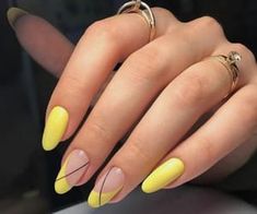 Nails And Rings, Bright Summer Acrylic Nails, Yellow Nail Art, Yellow Nail, Autumn Nail, May Nails, Graduation Nails, Nails Aesthetic, Summer Acrylic Nails