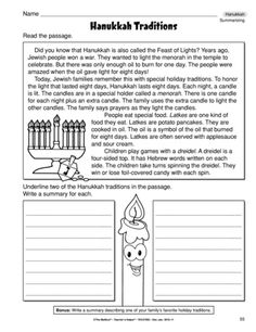 hanukkah reading worksheet