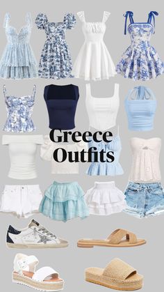 Shein Greece Outfits, Dinner In Greece Outfit, Outfits For Germany Summer, Greece Outfit Ideas Summer Packing Lists, Paris Fits Summer, Greece Inspired Outfits, Spain Summer Outfit, Greek Summer Outfits, London Outfits Summer