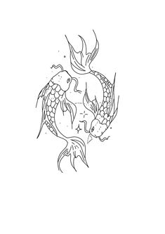 a black and white drawing of a koi fish with fire coming out of it's mouth