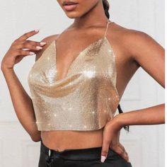 Brand New With Tags. Never Worn- Fits Like The Picture! The Party Was Cancelled That I Bought It For. Adjustable Straps. Players Ball, Chain Tops, Sequin Cami Top, Fishnet Top, Sequin Crop Top, Middle Age Fashion, Scarf Top, Halter Tops, Cropped Tops