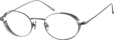 These vintage-inspired oval glasses will add a steampunk edge to any look. The shiny stainless steel eyeglasses features accents of grated metal on the interior for a subtle goggle-like effect. The look makes for chic glasses and fashion-forward sunglasses. For added comfort the petite flexible style is fitted with adjustable nose pads. It is available in steel and gold. | Zenni Vintage Oval Prescription Eyeglasses Gray Stainless Steel Oval Frame Glasses, Oval Shape Glasses Frames, Silver Oval Glasses, Classic Oval Metal Frame Sunglasses, Silver Wire Frame Glasses, Vintage Glasses Frames, Chic Glasses, Oval Glasses, Metal Glasses