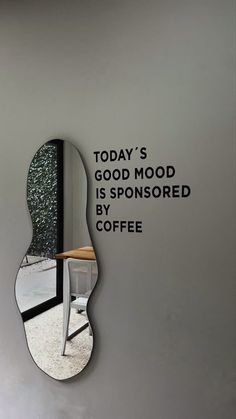 there is a mirror on the wall that says today's good mood is sponsored by coffee