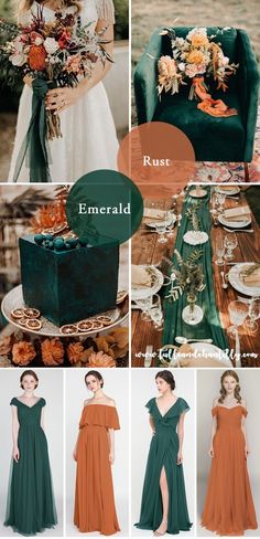 a collage of photos showing different types of dresses and accessories for bridesmaids