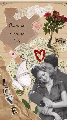 a collage with flowers, paper and pictures on it that says love is more to love