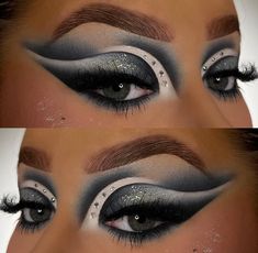 Eye makeup/ eye shadow looks/ black Black And White Glam Makeup, Black And White Eyeshadow Looks, White Eyeshadow, Creative Eye Makeup, Creative Eye, Makeup Styles, Eye Makeup Art, Glam Makeup