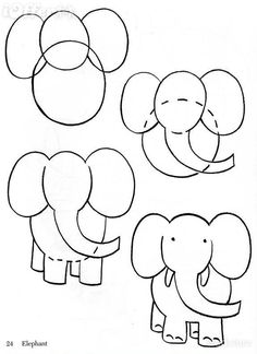 an elephant is shown with four different shapes to make it look like they are smiling