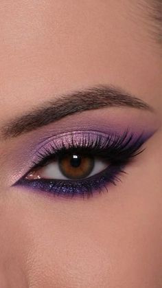 Purple Eye Makeup Smokey, Makeup To Go With Purple Hair, Lipstick With Purple Eyeshadow, Royal Purple Makeup Looks, Purple Make Up Brown Eyes, Lilac Smokey Eye, Purple Bridal Makeup For Brown Eyes, Dramatic Purple Eye Makeup, Cute Purple Makeup Looks