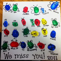 a paper with some very cute little bugs on it and the words, we miss you 2011