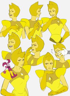 an image of some cartoon characters with different expressions on their faces and body parts, all in yellow